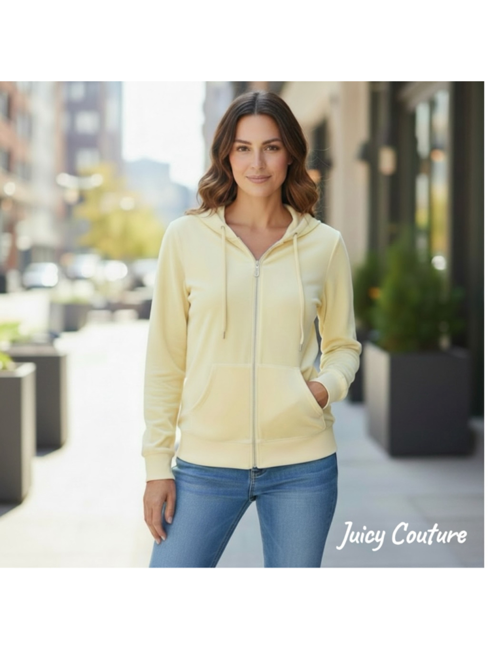 Juicy Couture Yellow Classic Full-Zip Hoodie Top M